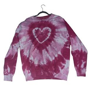 Pink Urban Renewal Remade Heart Tie-Dye Crew Neck Sweatshirt